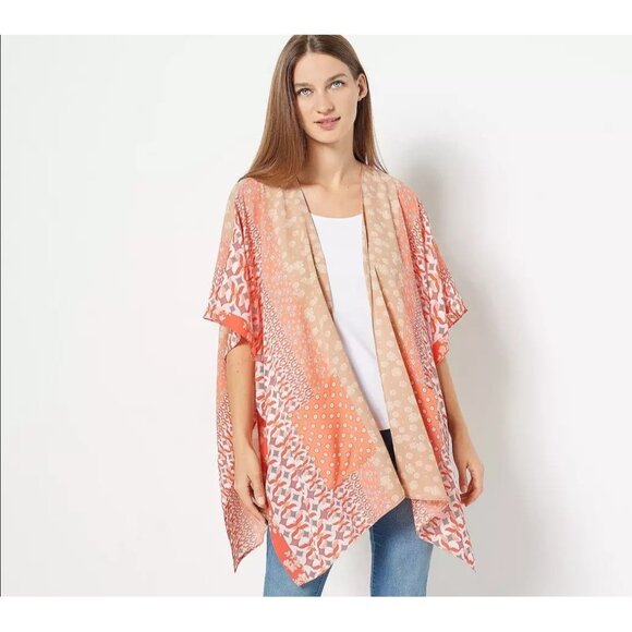 Susan Graver Women's Open Front Cardigan Patch XXS 2XS Rose/Lilac A468674 - Picture 4 of 7